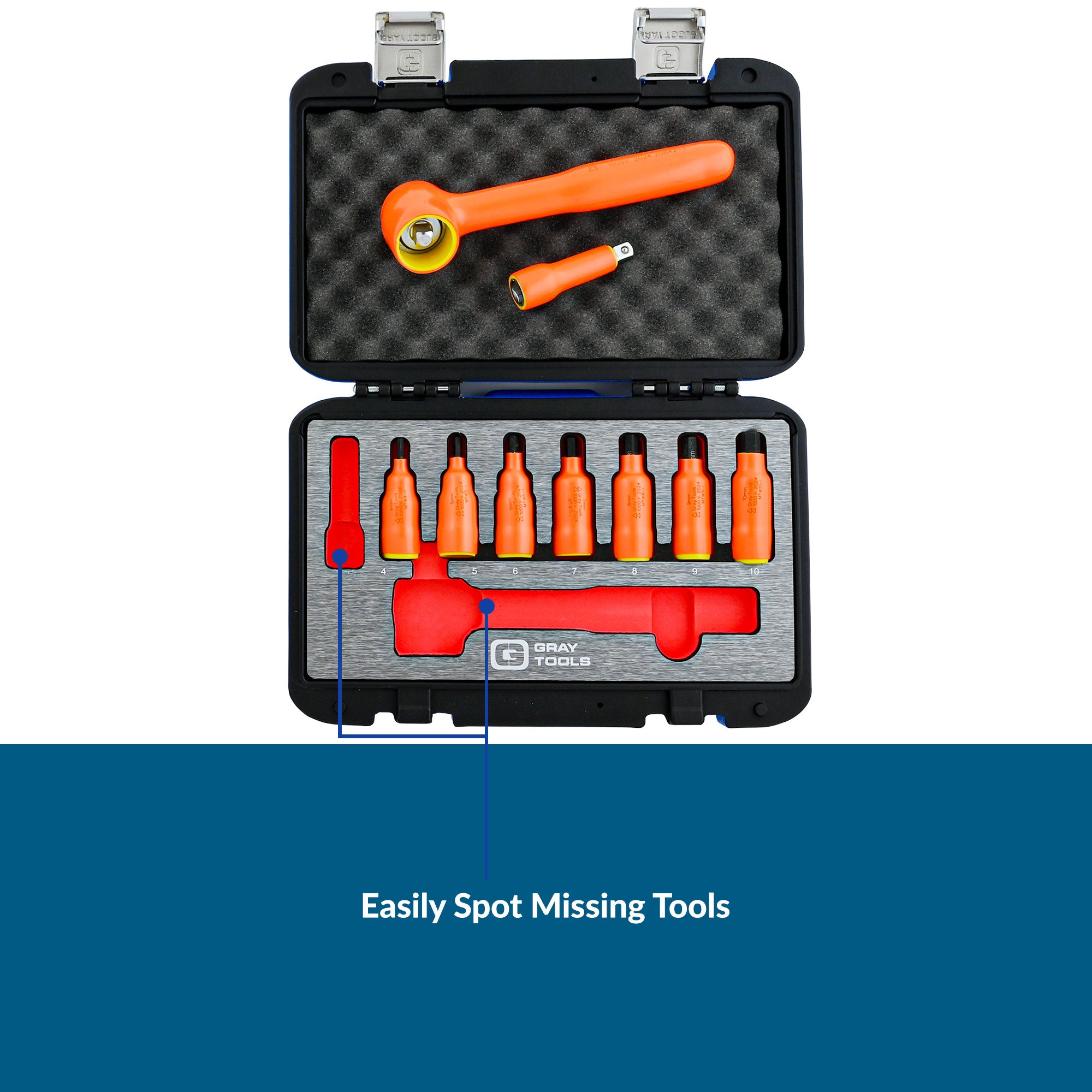 9 Piece 3/8" Drive Insulated Metric Hex Bit Socket and Attachment Set, 1000V Insulated