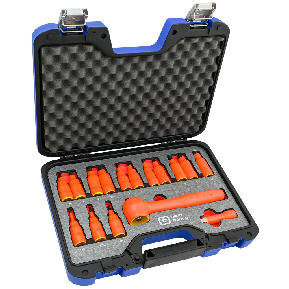 16 Piece 3/8" Drive SAE & Metric Hex Bit Insulated Socket and Attachment Set, 1000V Insulated