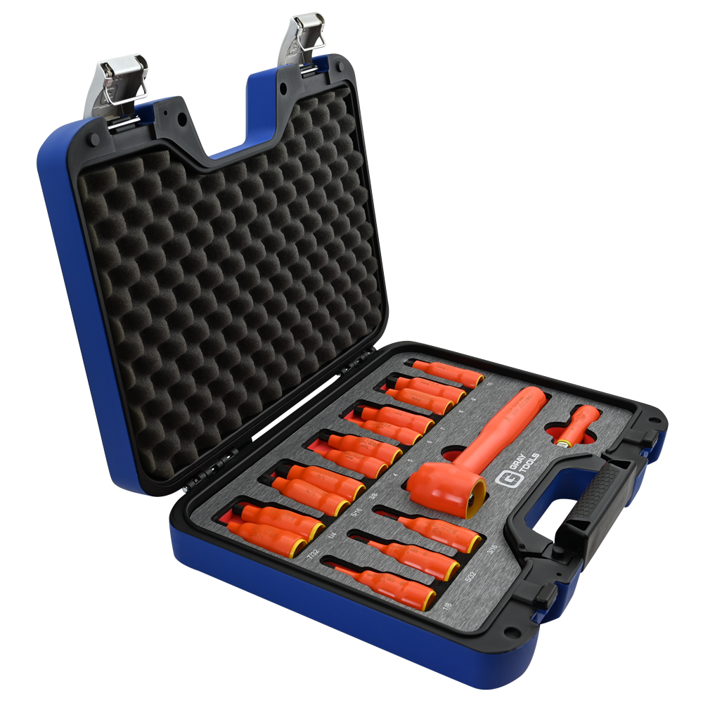 16 Piece 3/8" Drive SAE & Metric Hex Bit Insulated Socket and Attachment Set, 1000V Insulated