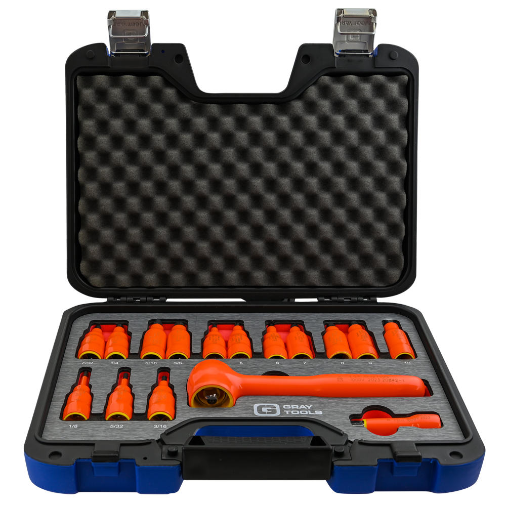 16 Piece 3/8" Drive SAE & Metric Hex Bit Insulated Socket and Attachment Set, 1000V Insulated