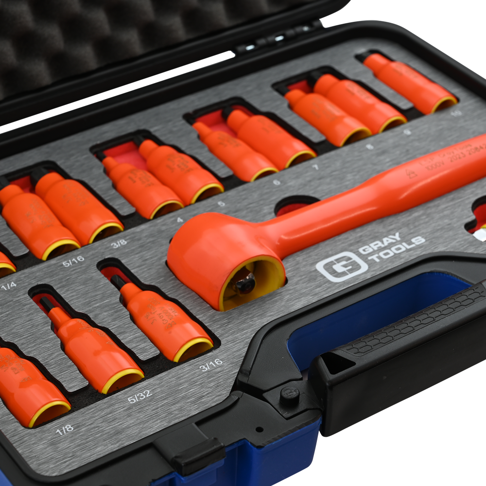 16 Piece 3/8" Drive SAE & Metric Hex Bit Insulated Socket and Attachment Set, 1000V Insulated