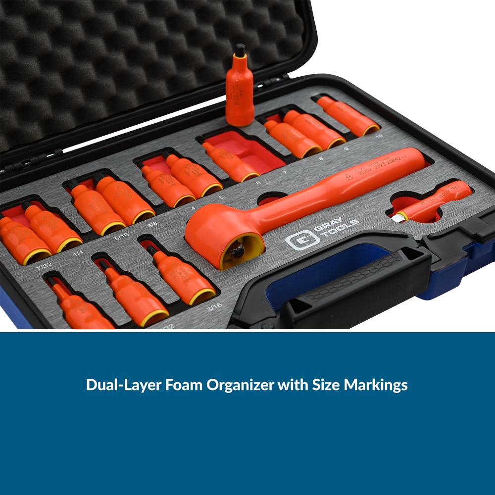 16 Piece 3/8" Drive SAE & Metric Hex Bit Insulated Socket and Attachment Set, 1000V Insulated