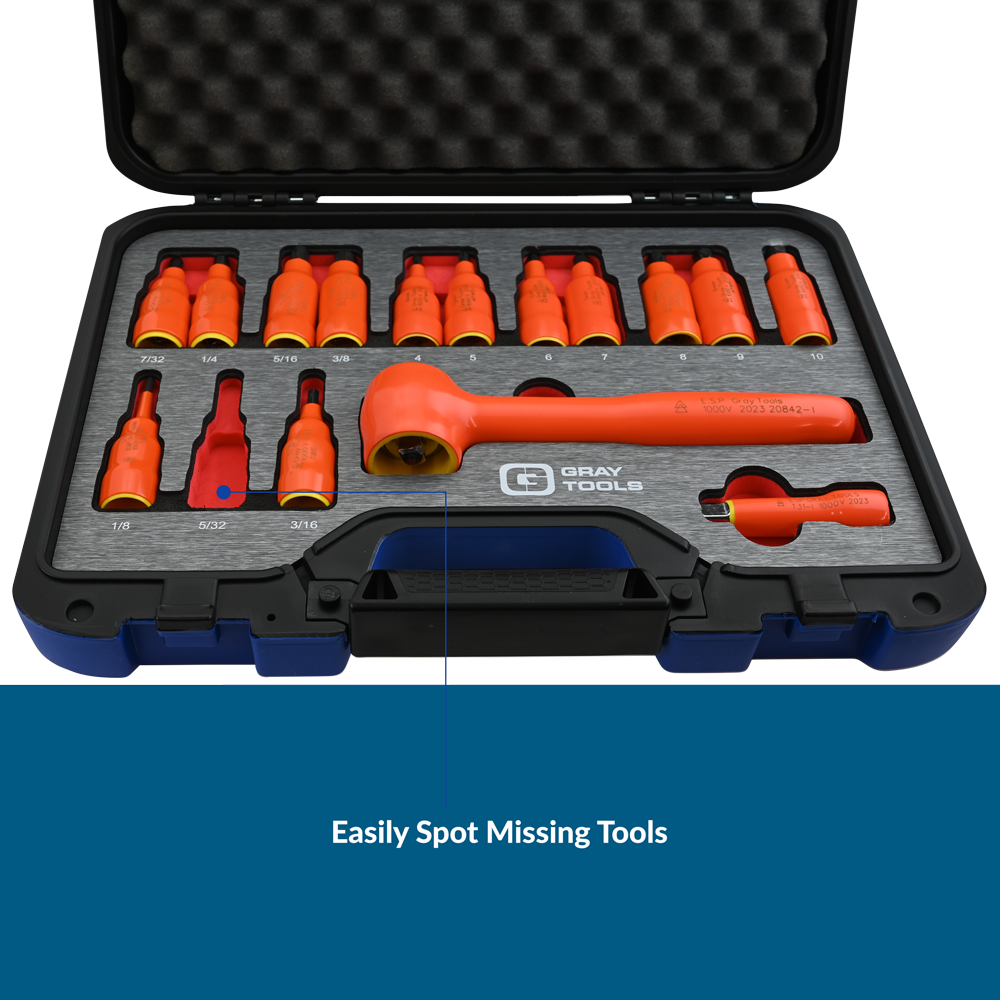16 Piece 3/8" Drive SAE & Metric Hex Bit Insulated Socket and Attachment Set, 1000V Insulated