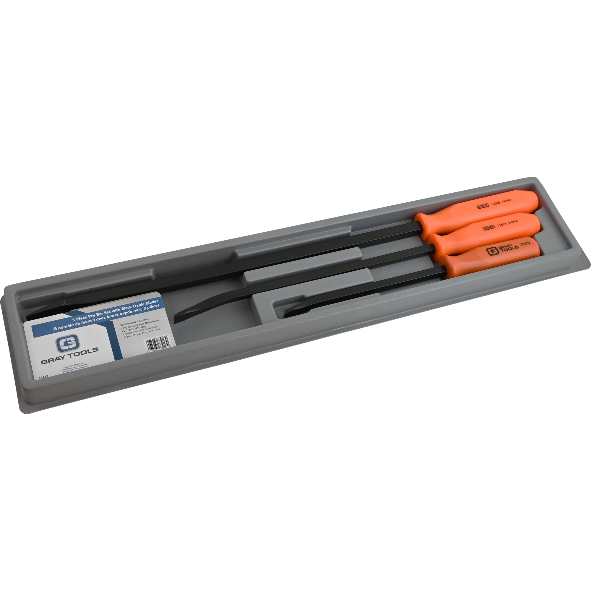 3 Piece Florescent Orange Handled Pry Bar Set with Black Oxide Blades