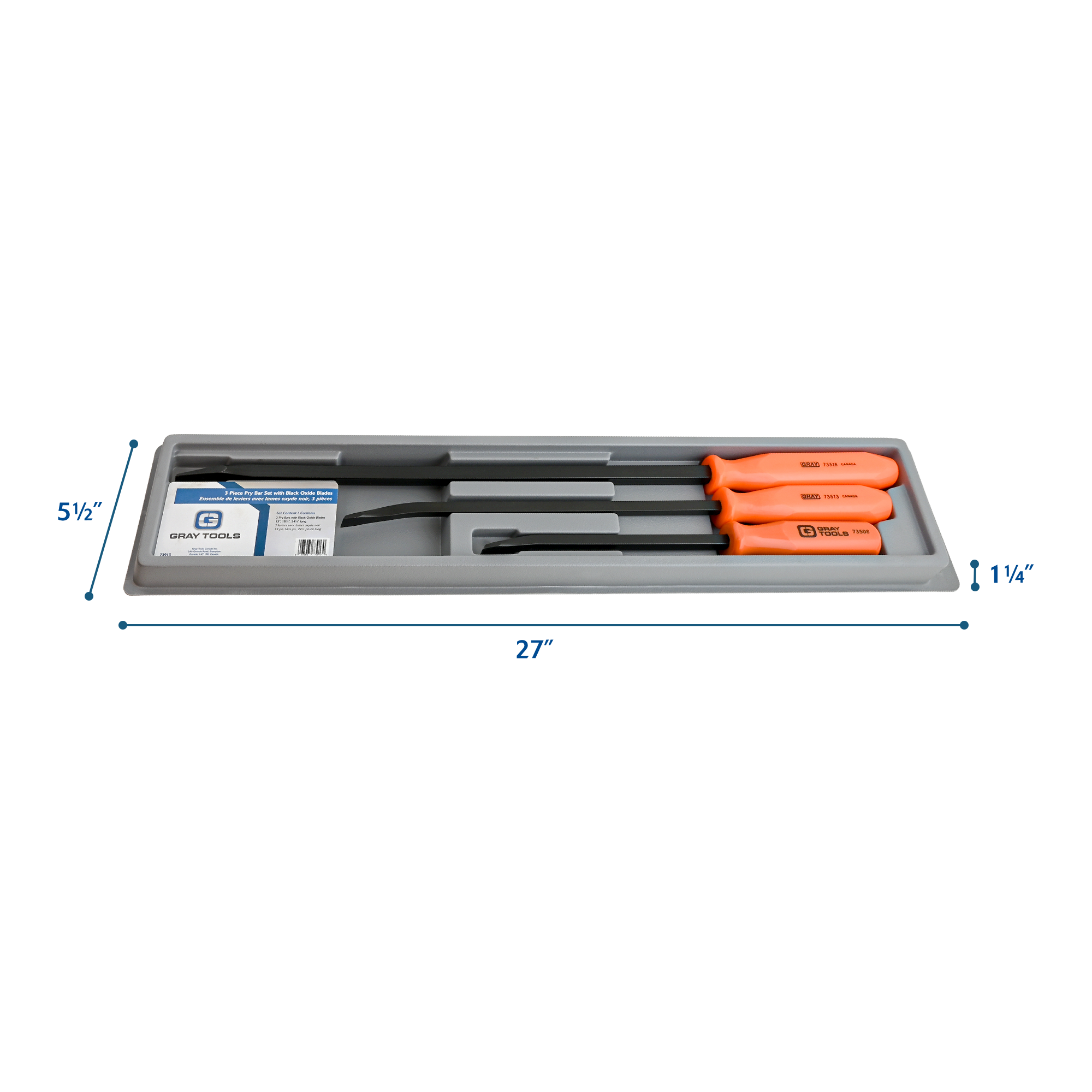 3 Piece Florescent Orange Handled Pry Bar Set with Black Oxide Blades
