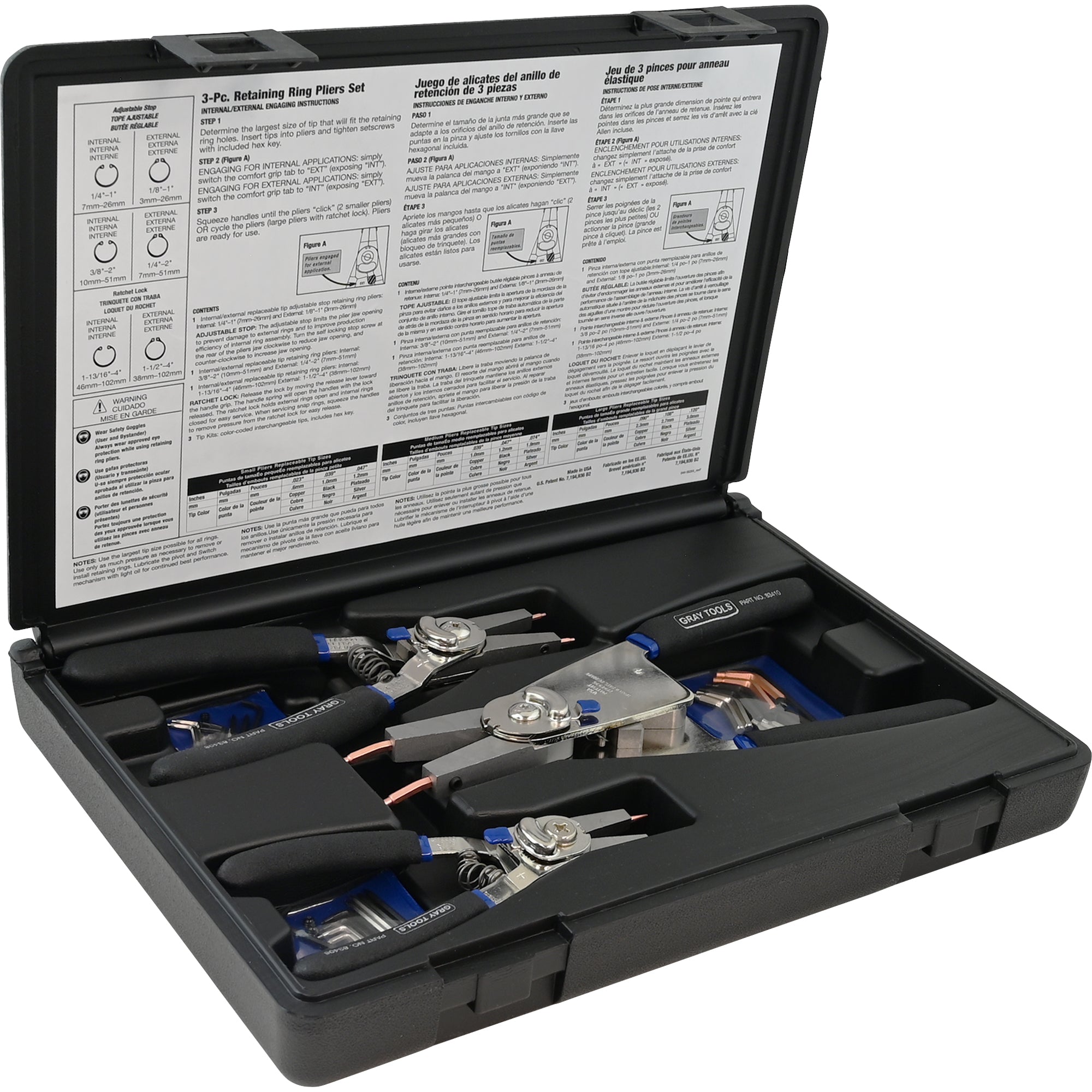 3 Piece Internal & External Snap Ring Plier Set