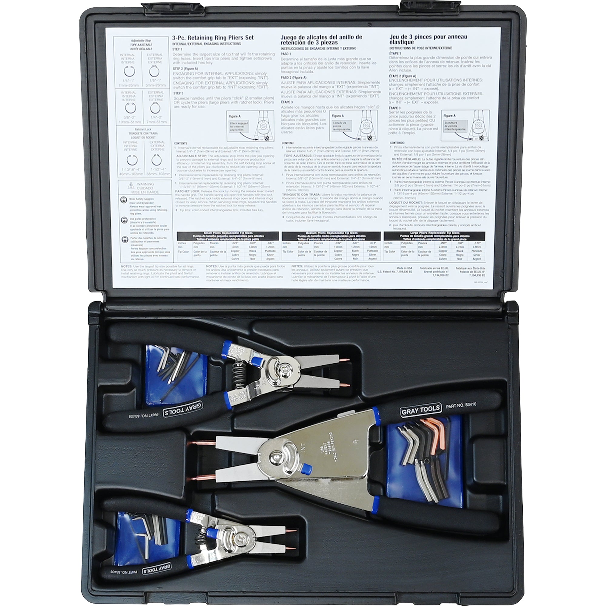 3 Piece Internal & External Snap Ring Plier Set