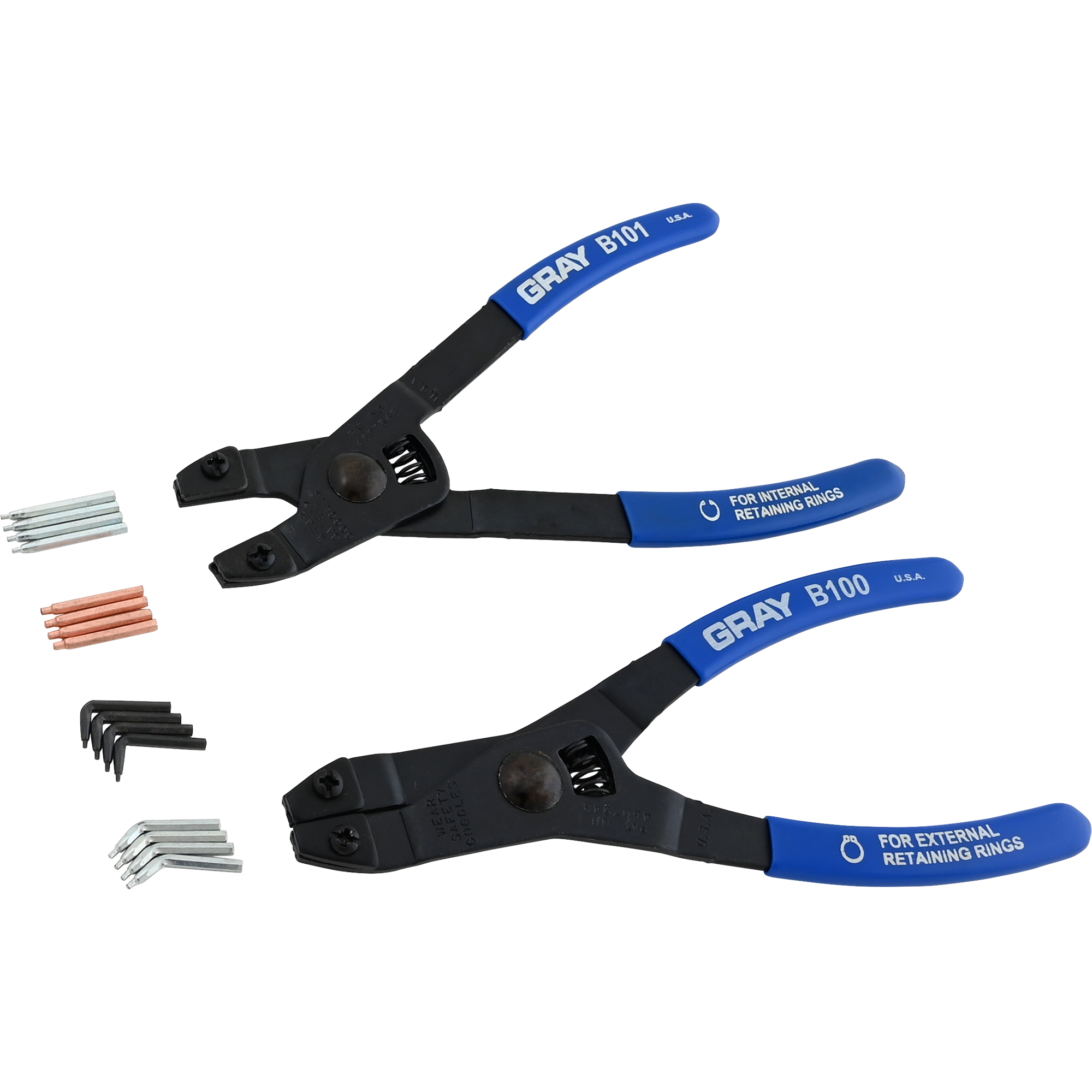 3 Piece Internal and External Retaining Ring Plier Set with Replaceable Tips