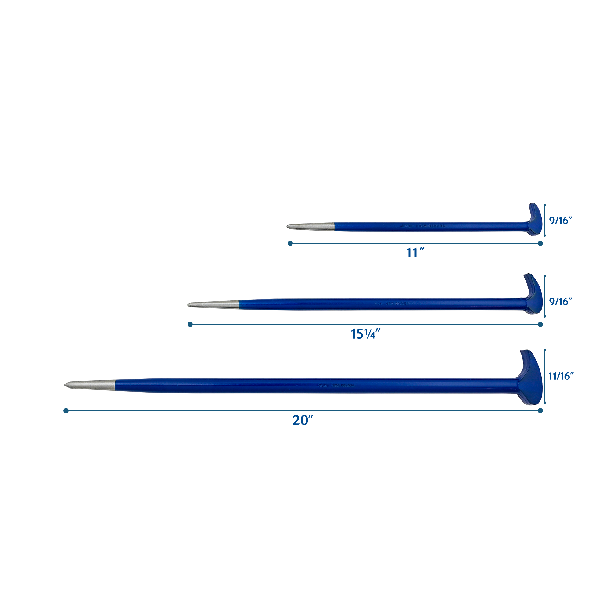 3 Piece Rolling Head Pry Bar Set