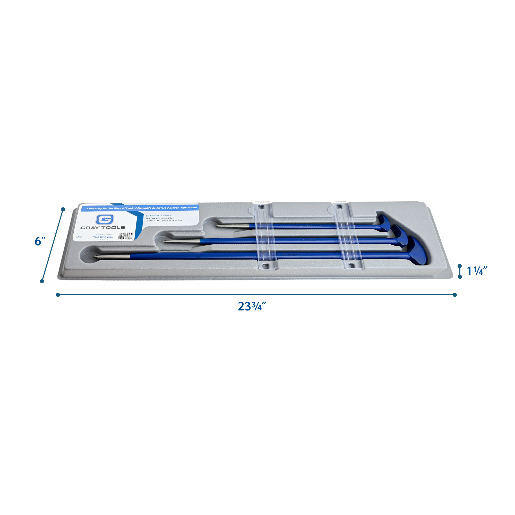 3 Piece Rolling Head Pry Bar Set