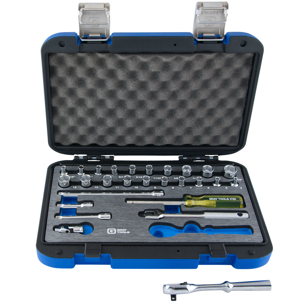 1/4" Dr. 27 Piece 6 Point SAE & Metric Socket & Attachment Set