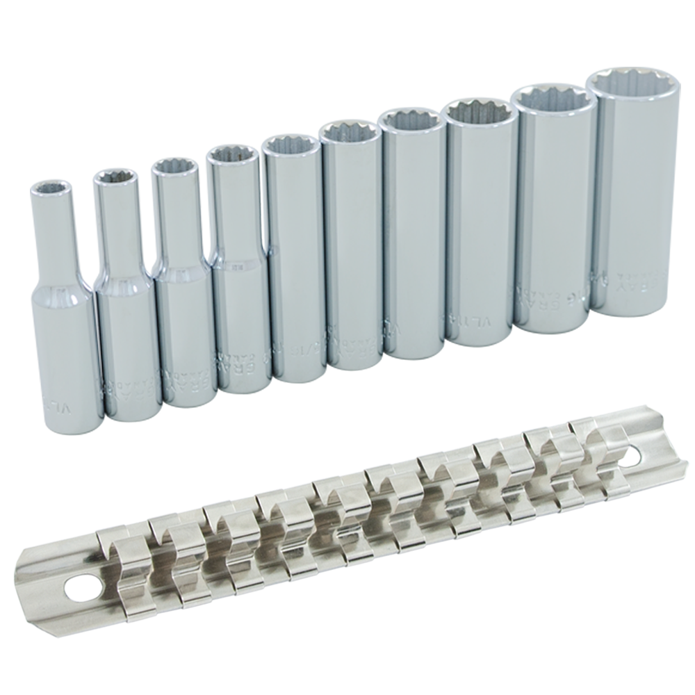 1/4" Dr. 10 Piece 12 Point Deep SAE Socket Set