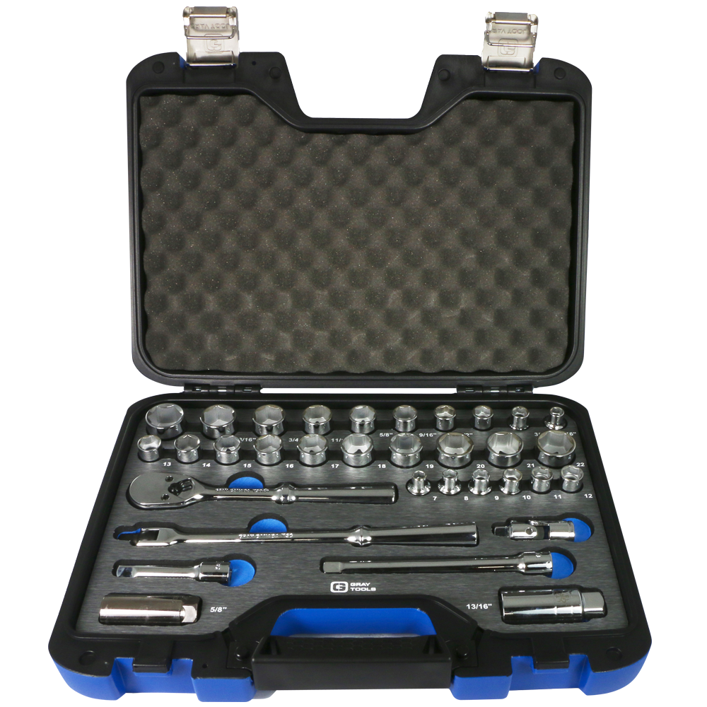 3/8" Dr. 33 Piece 6 Point SAE & Metric Socket & Attachment Set