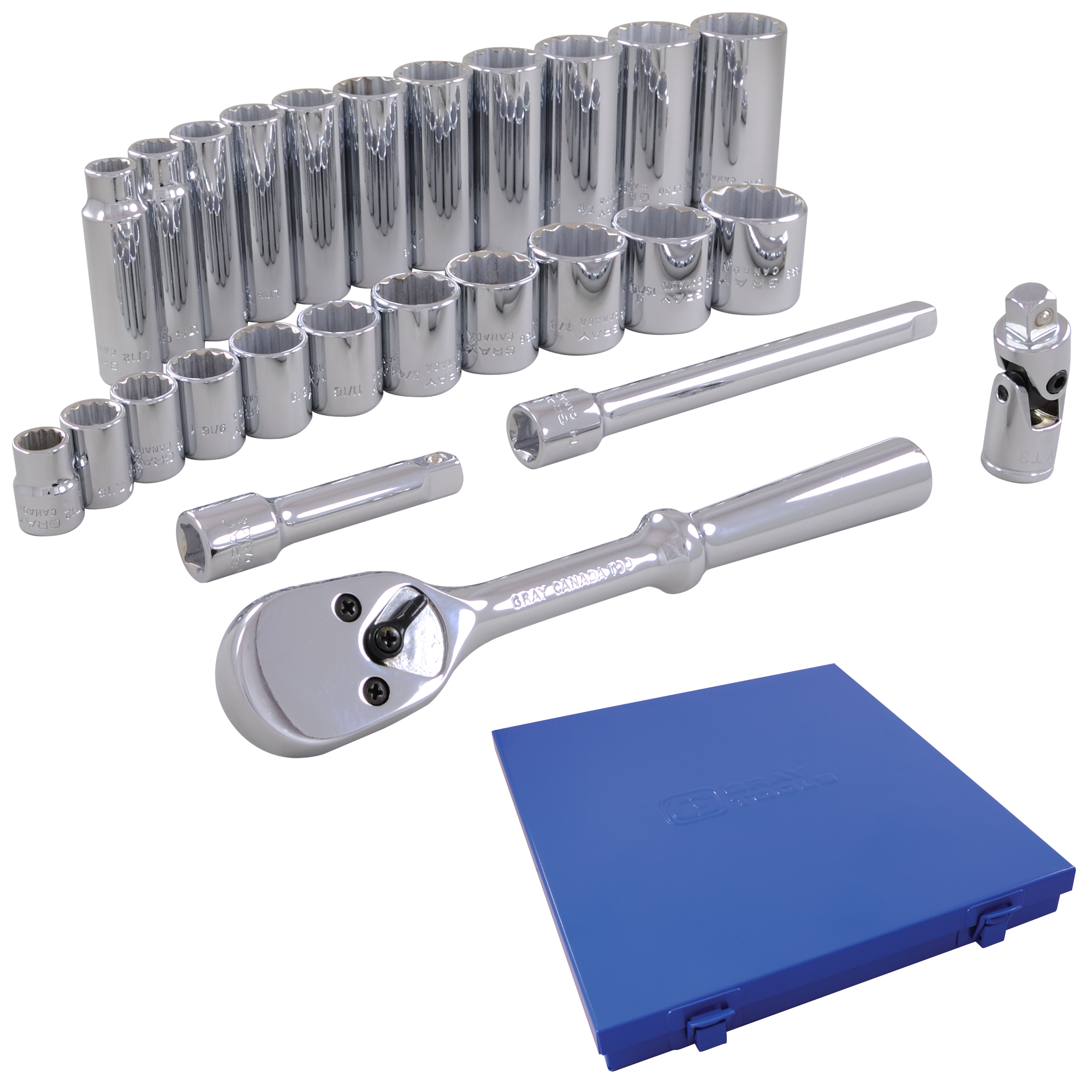 3/8" Dr. 26 Piece 12 Point Standard & Deep SAE Socket Set