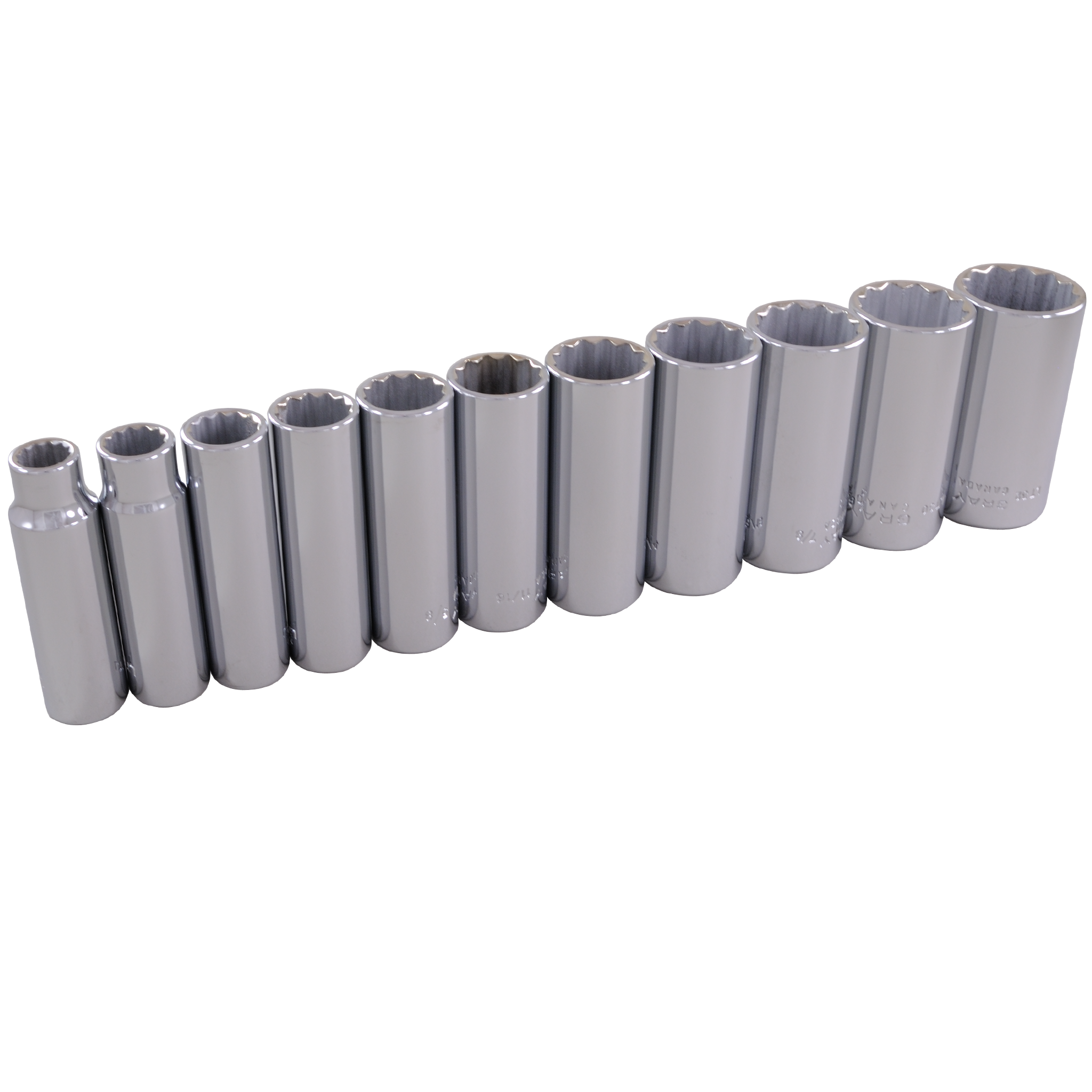 3/8" Dr. 11 Piece 12 Point Deep SAE Socket Set