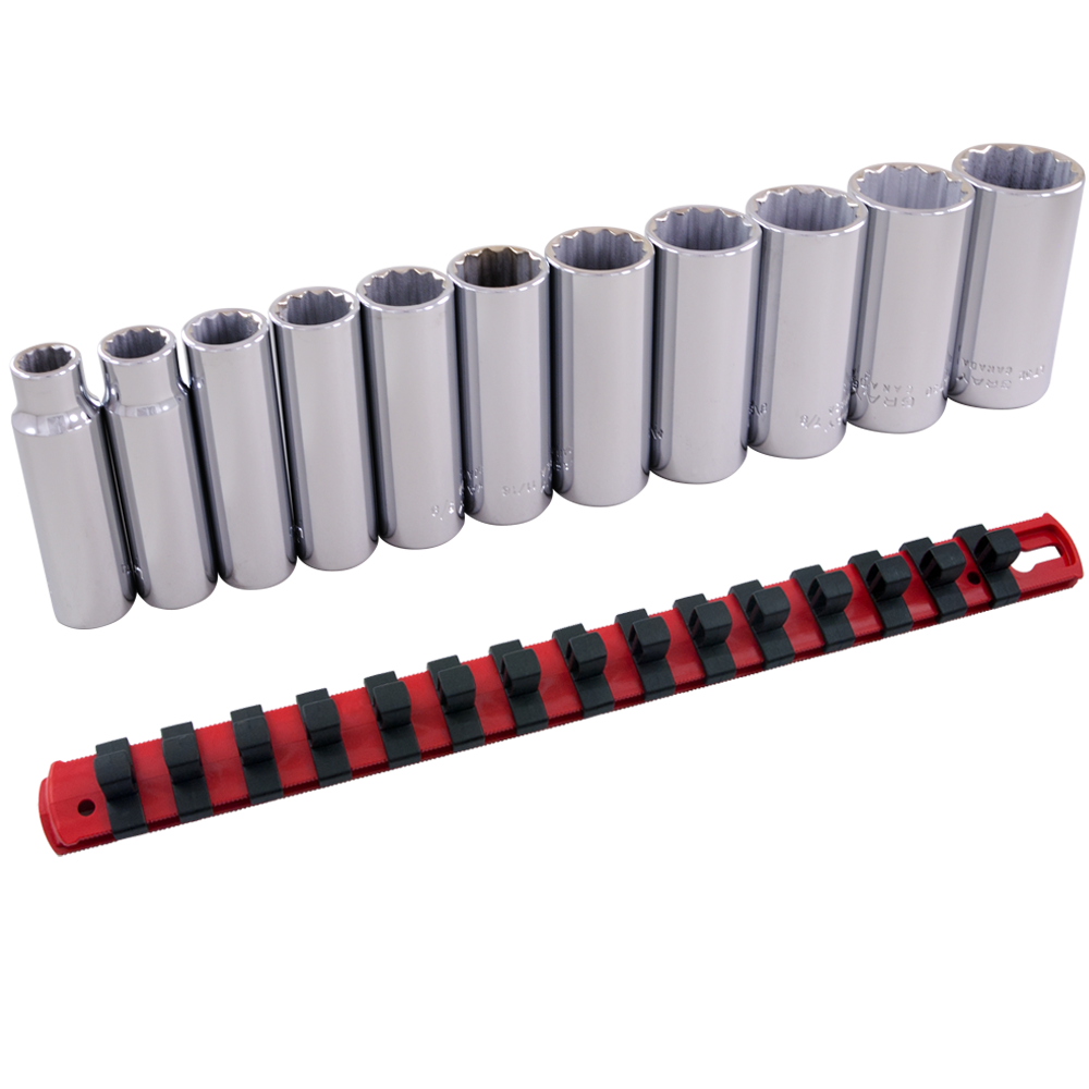 3/8" Dr. 11 Piece 12 Point Deep SAE Socket Set
