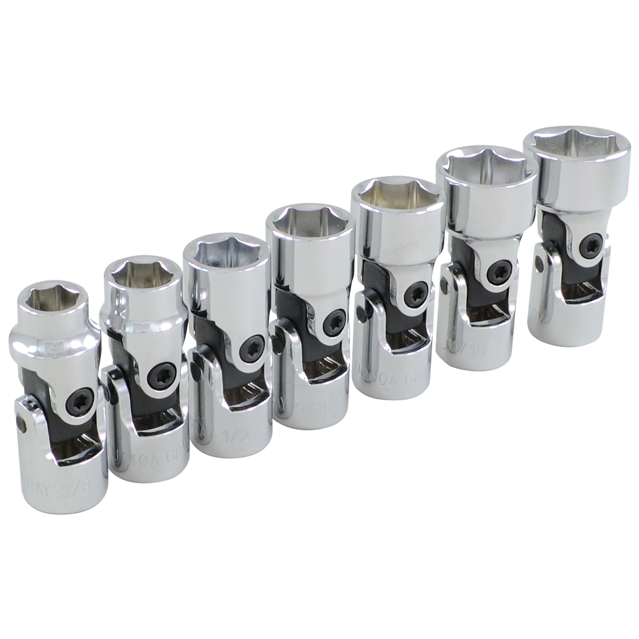 3/8" Dr. 7 Piece 6 Point Standard SAE Universal Joint Socket Set