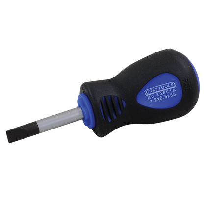 Slotted stubby comfort grip heavy duty screwdriver
