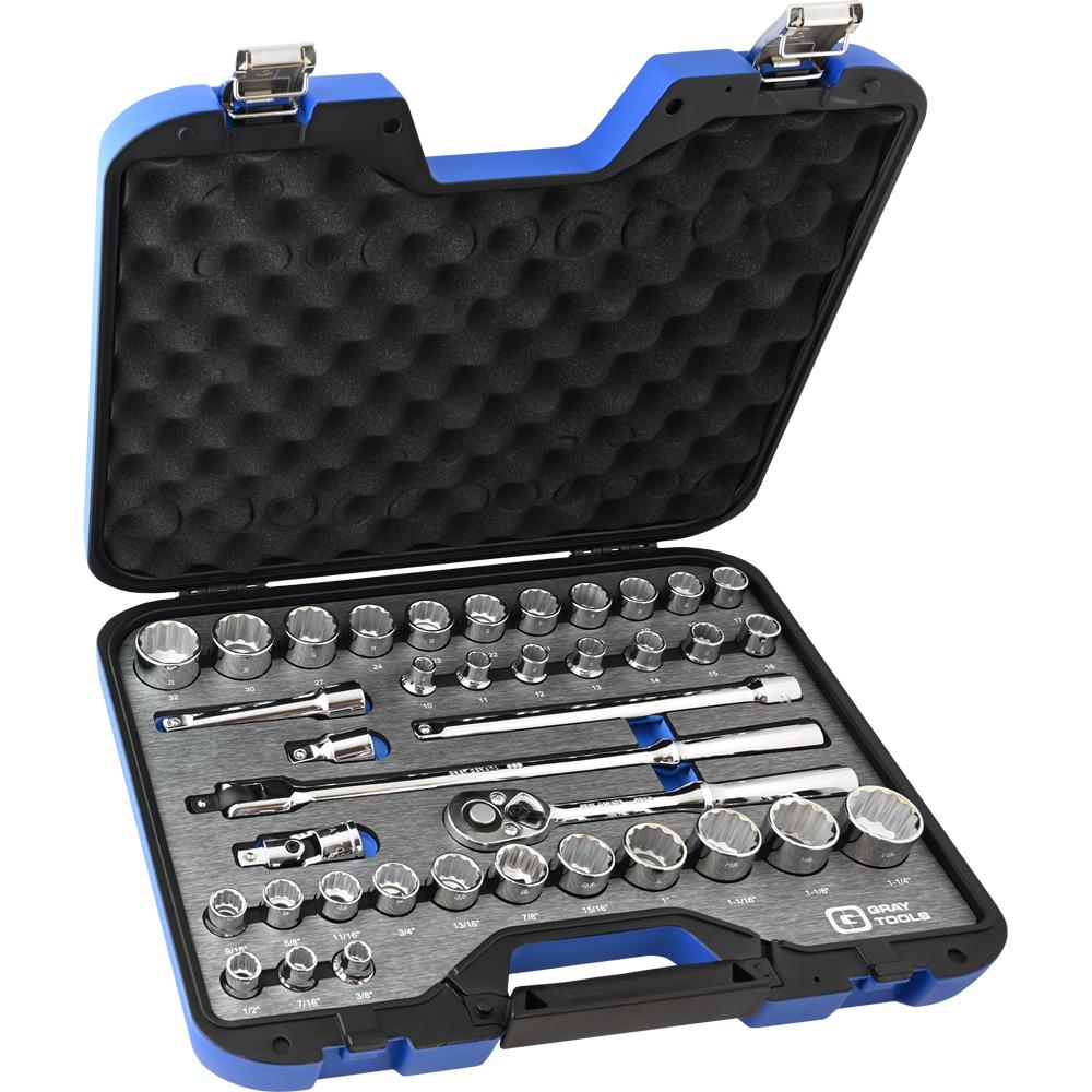1/2" Dr. 38 Piece 12 Point SAE & Metric Socket & Attachment Set