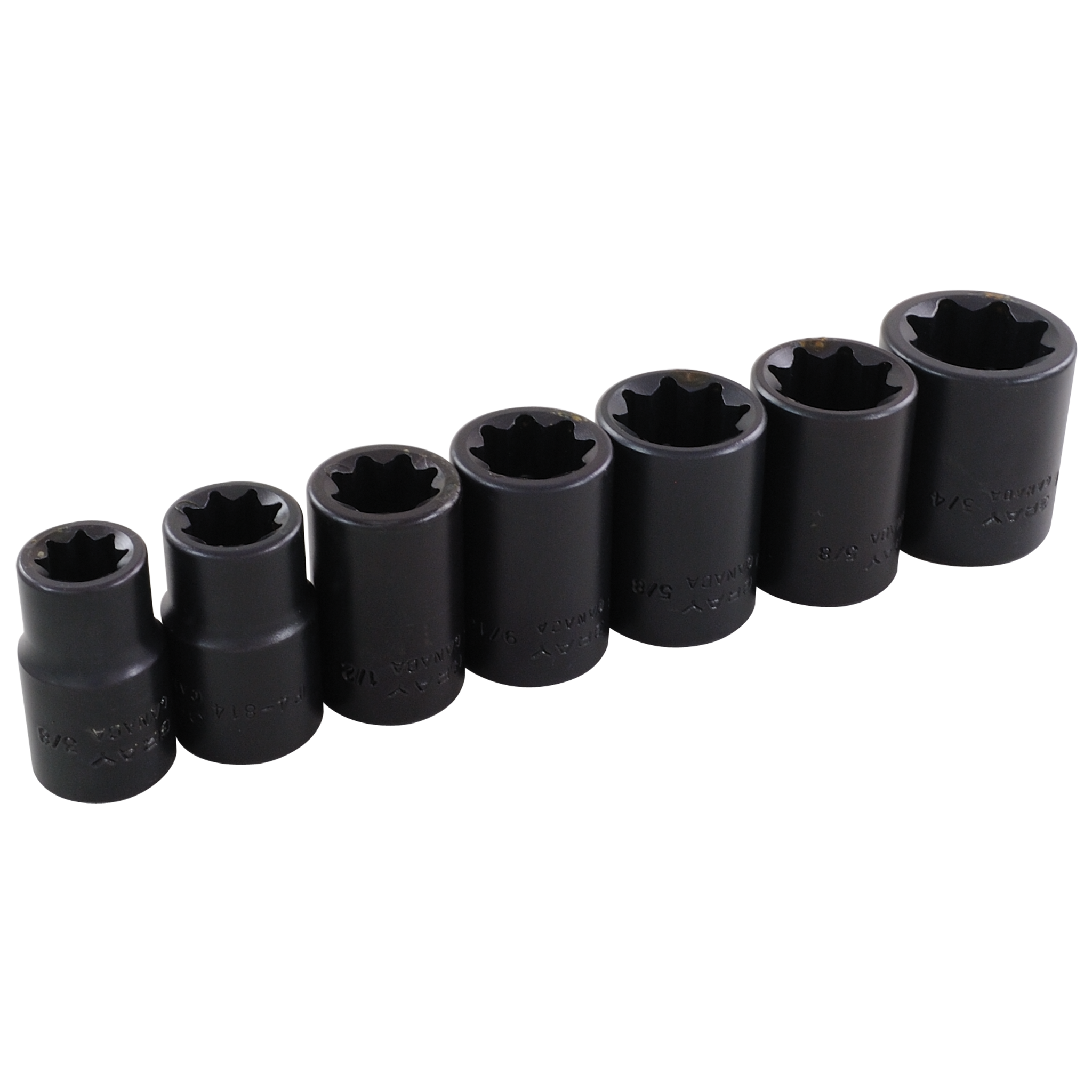 1/2" Dr. 7 Piece 8 Point Standard SAE Double Square Impact Socket Set