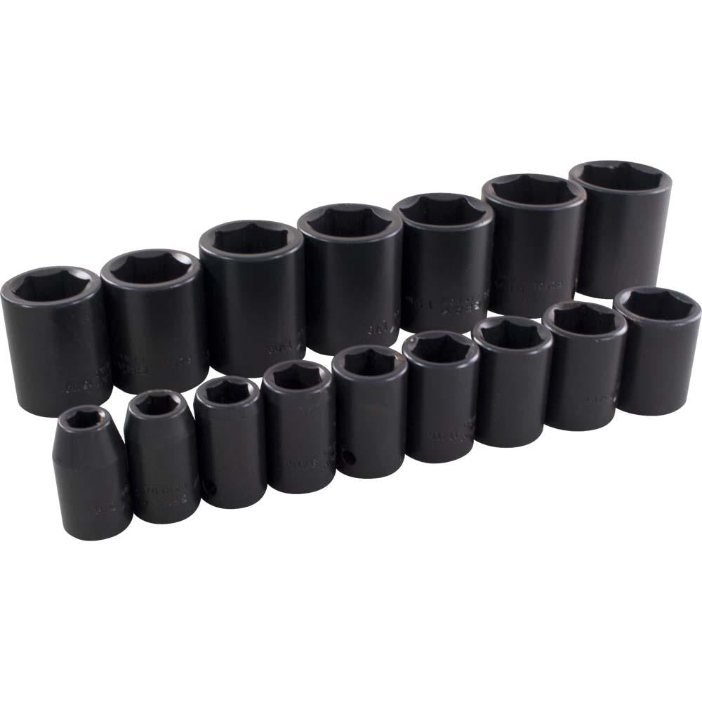 1/2" Dr. 16 Piece 6 Point Standard SAE Impact Socket Set