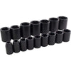 1/2" Dr. 16 Piece 6 Point Standard SAE Impact Socket Set