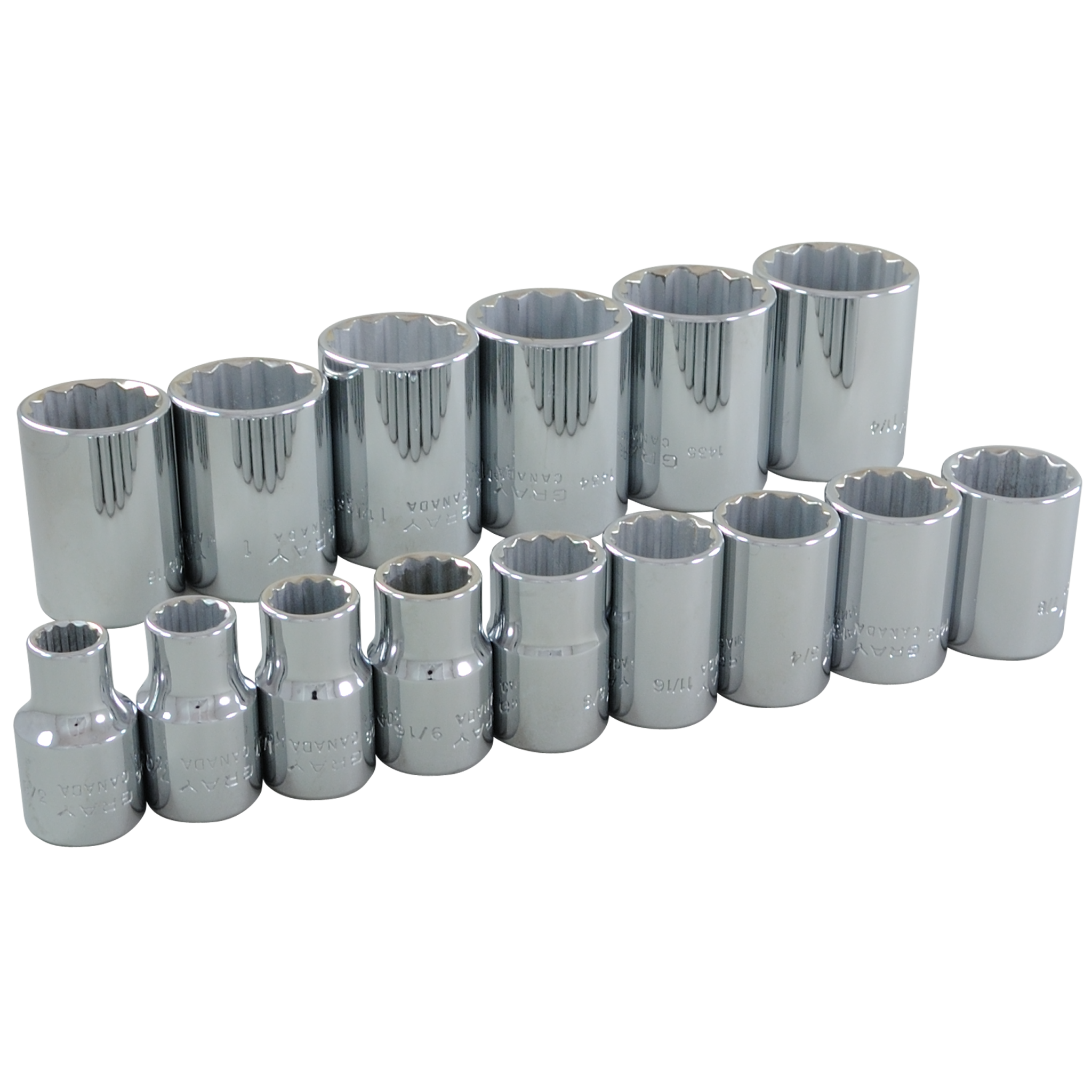 1/2" Dr. 15 Piece 12 Point Standard SAE Socket Set