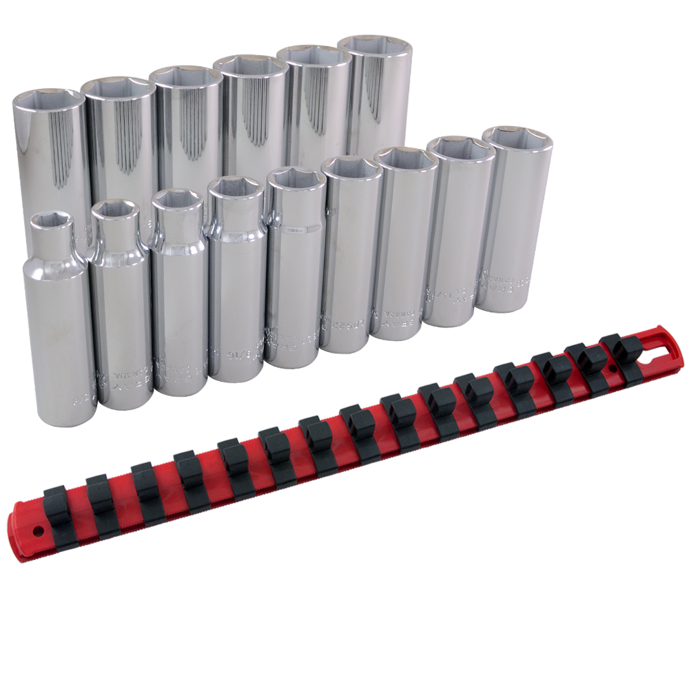 1/2" Dr. 15 Piece 6 Point Deep SAE Socket Set