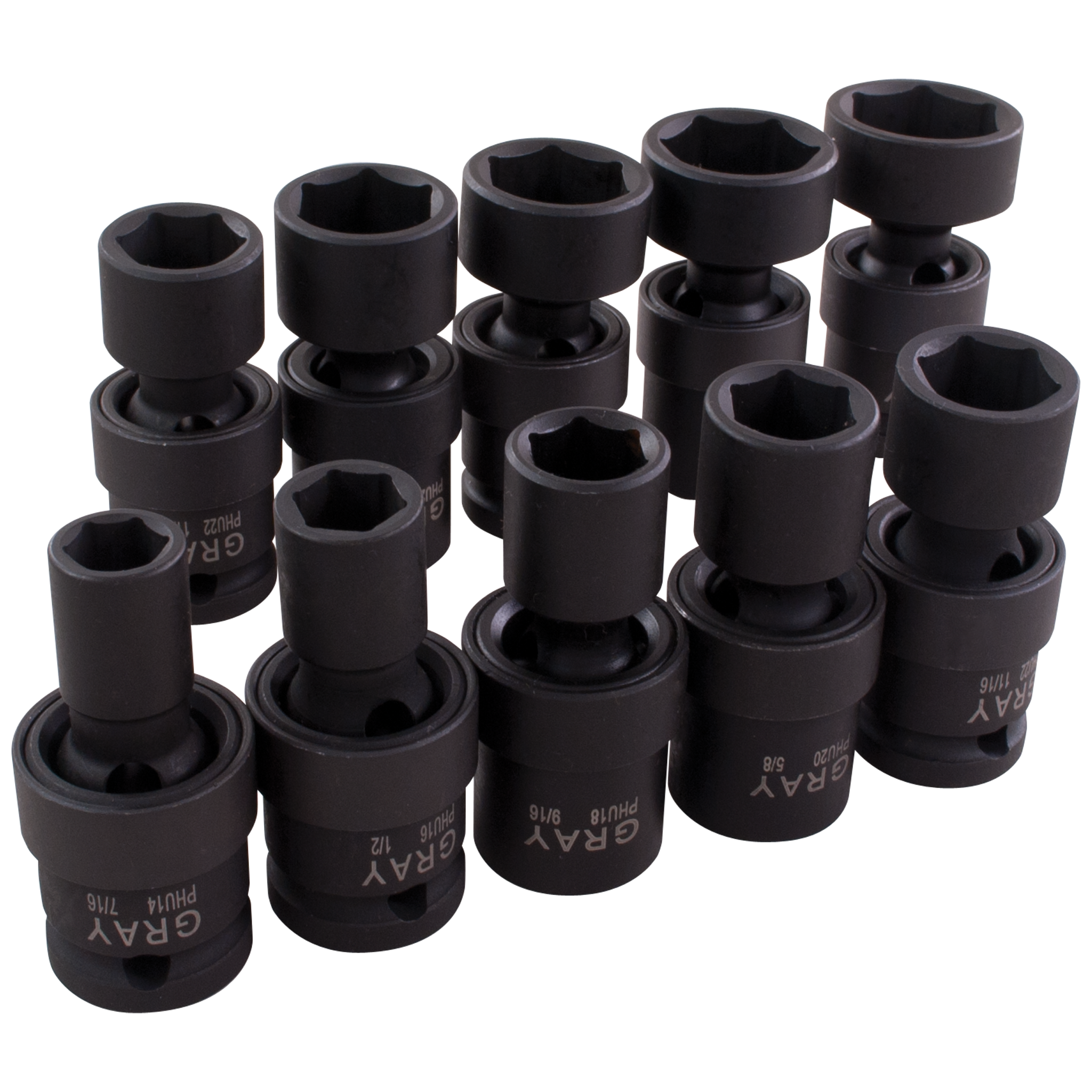 1/2" Dr. 10 Piece 6 Point Standard SAE Impact Universal Joint Socket Set