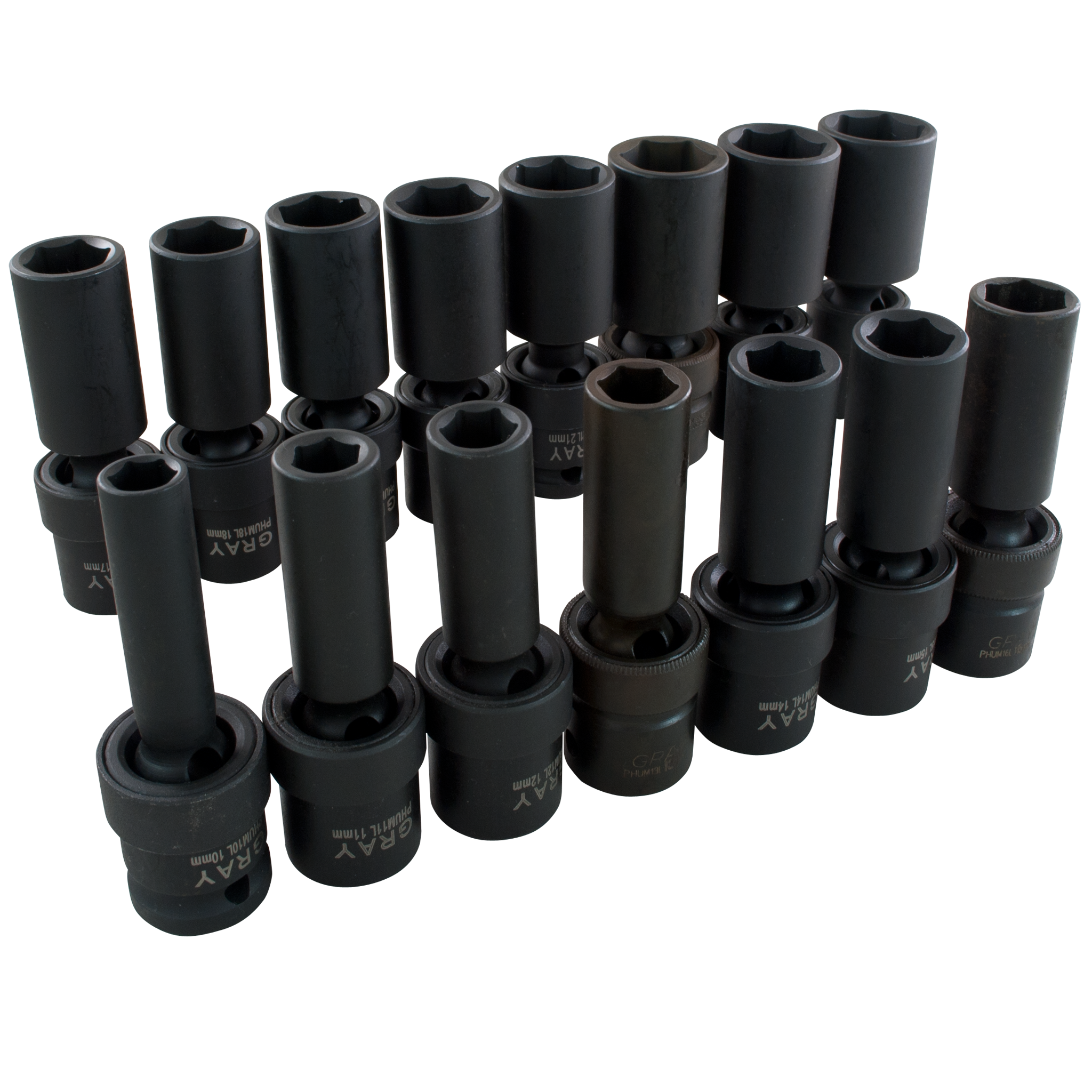 1/2" Dr. 15 Piece 6 Point Deep Metric Impact Universal Joint Socket Set