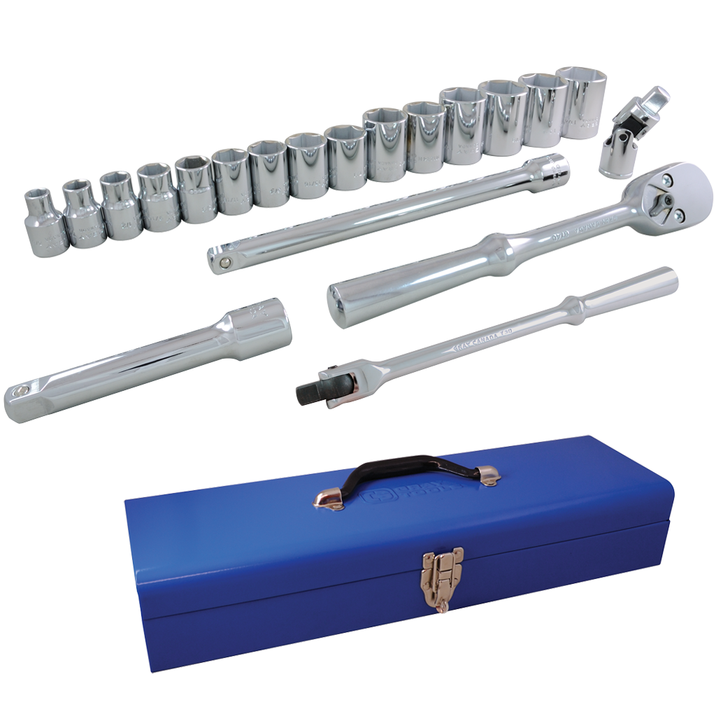 1/2" Dr. 20 Piece 6 Point SAE Socket & Attachment Set
