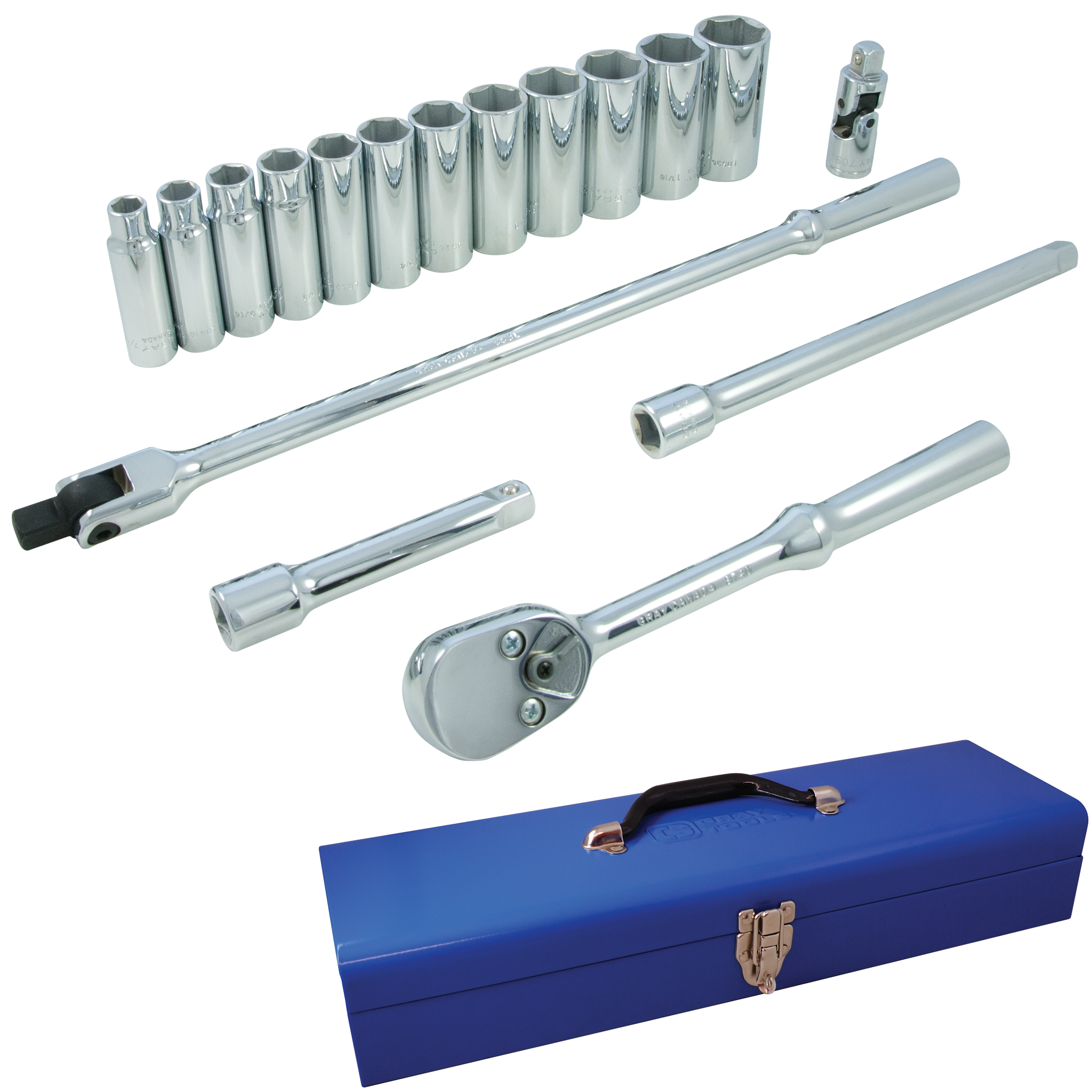 1/2" Dr. 17 Piece 6 Point Deep SAE Socket Set