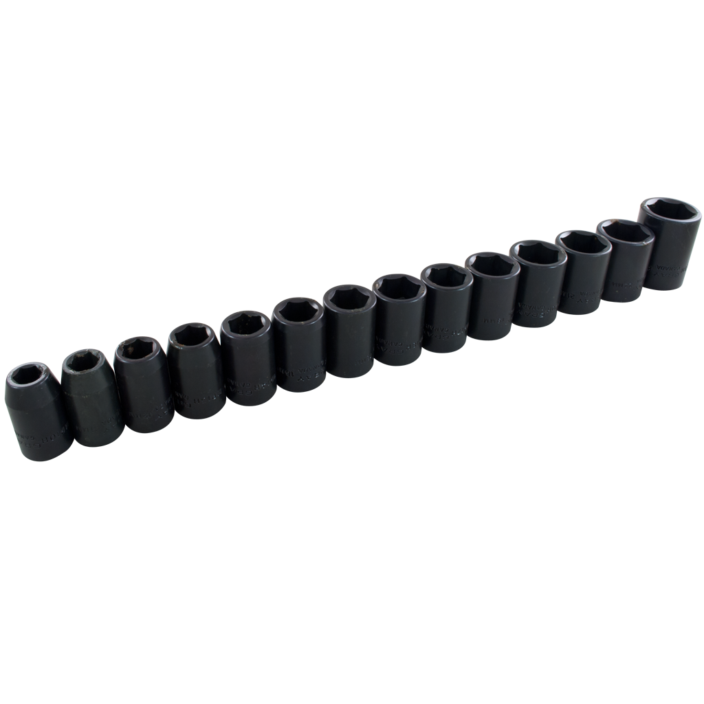 1/2" Dr. 14 Piece 6 Point Standard Metric Impact Socket Set
