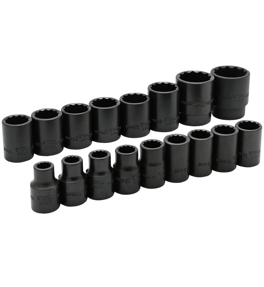 1/2" Dr. 17 Piece 12 Point Standard Metric Impact Socket Set