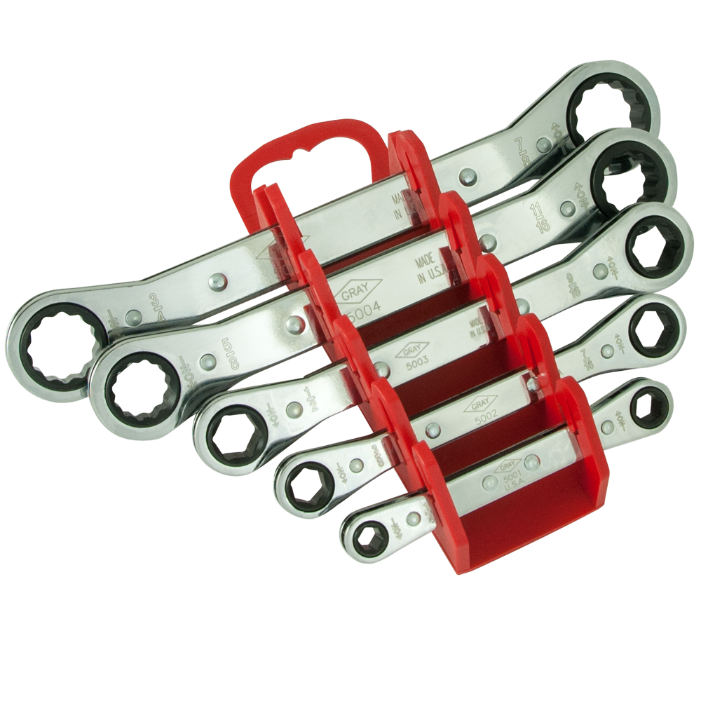 5 Piece 6 & 12 Point SAE Flat Ratcheting Box End Wrench Set