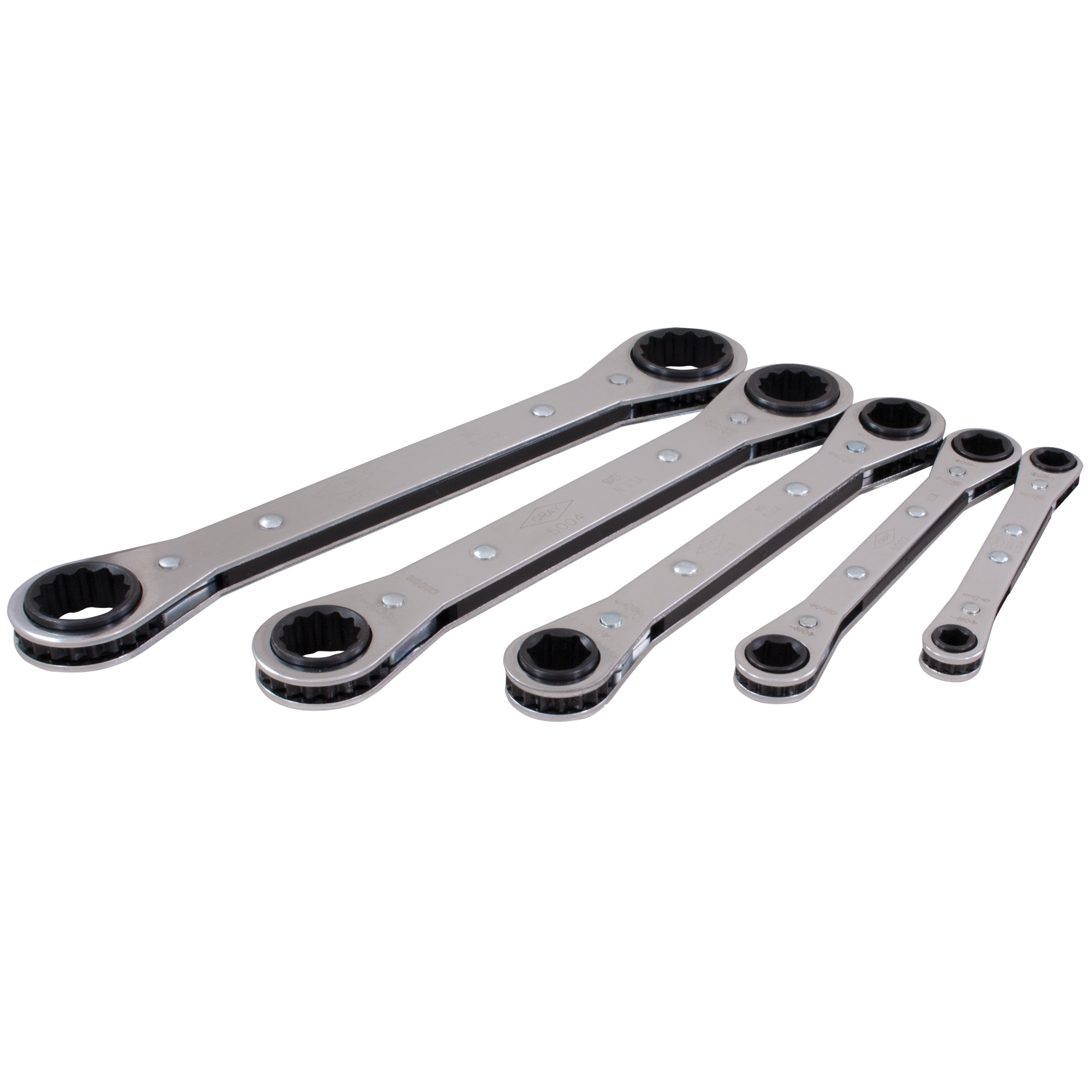 5 Piece 6 & 12 Point SAE Flat Ratcheting Box End Wrench Set