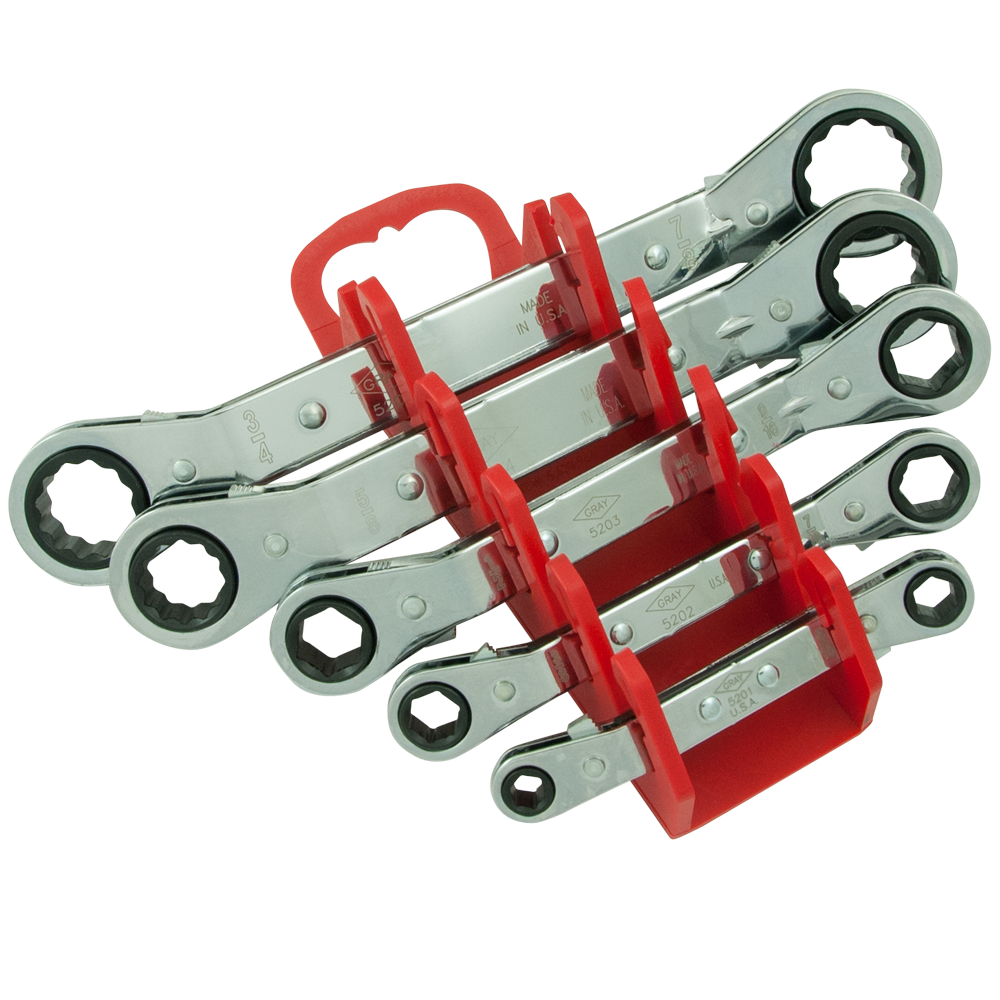 5 Piece 6 & 12 Point SAE 25° Offset Ratcheting Box End Wrench Set