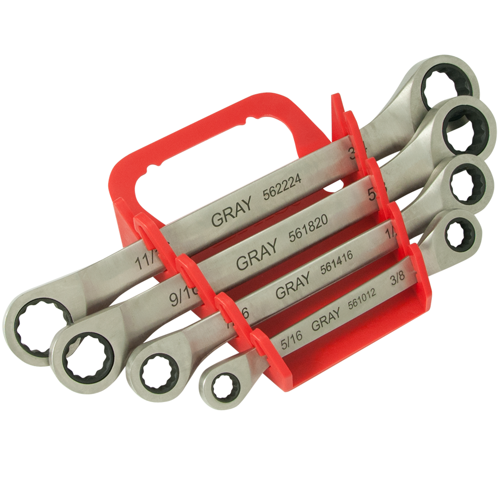 4 Pieces SAE Double Box End Fixed Head Multi-Gear Ratcheting Wrench Set