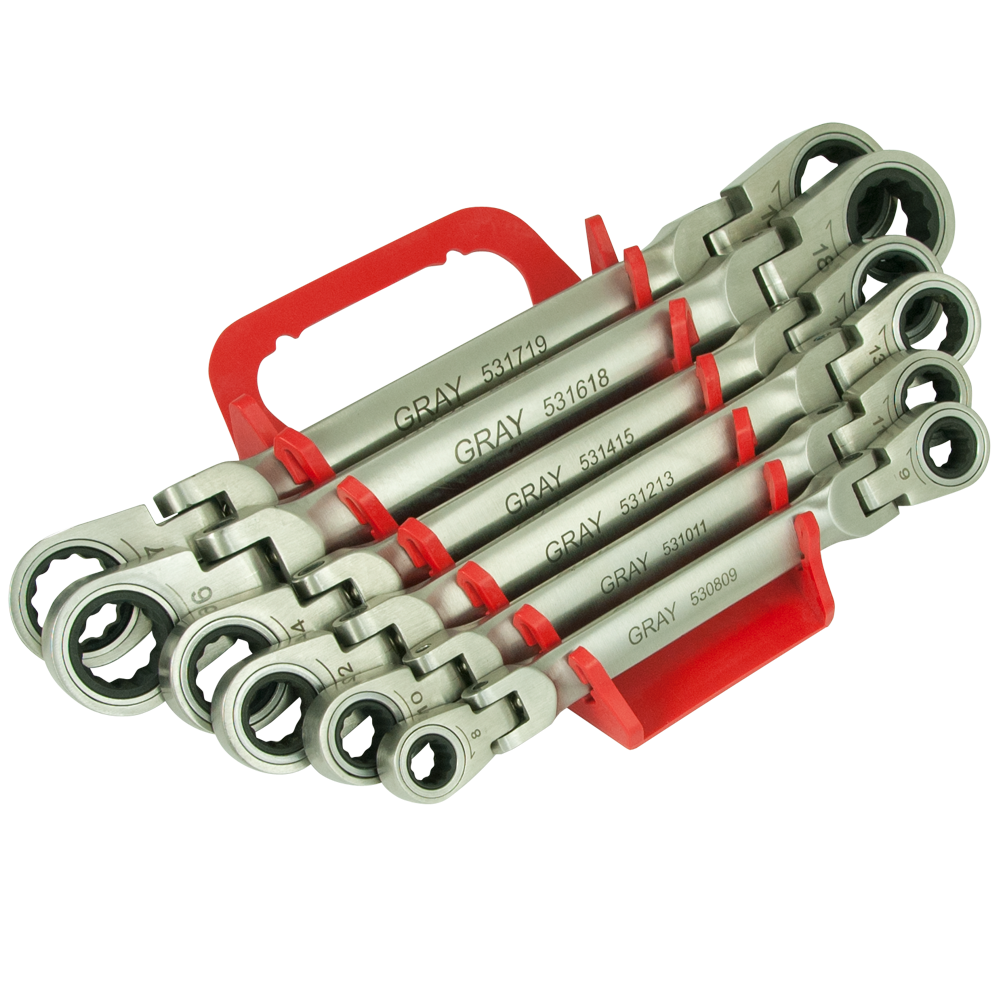 6 Piece Metric Double Box End Flex Head Multi-Gear Ratcheting Wrench Set
