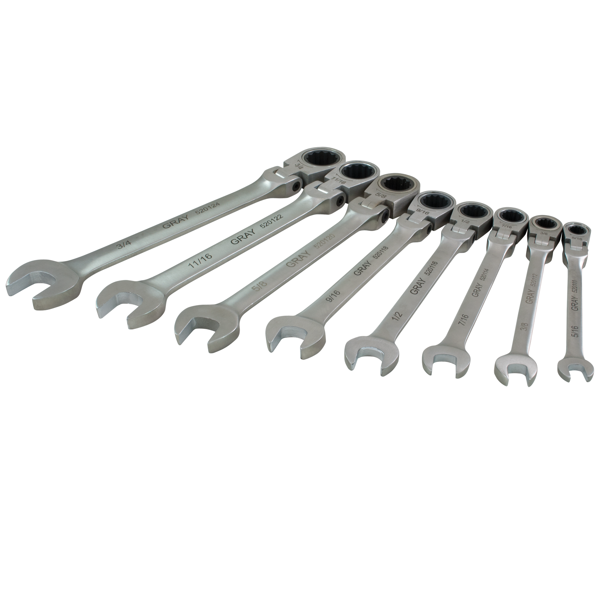 8 Piece SAE Combination Flex Head Multi-Gear Ratcheting Wrench Set