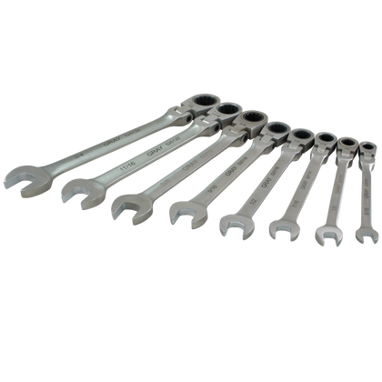 8 piece SAE combination flex head multigear geared wrench set