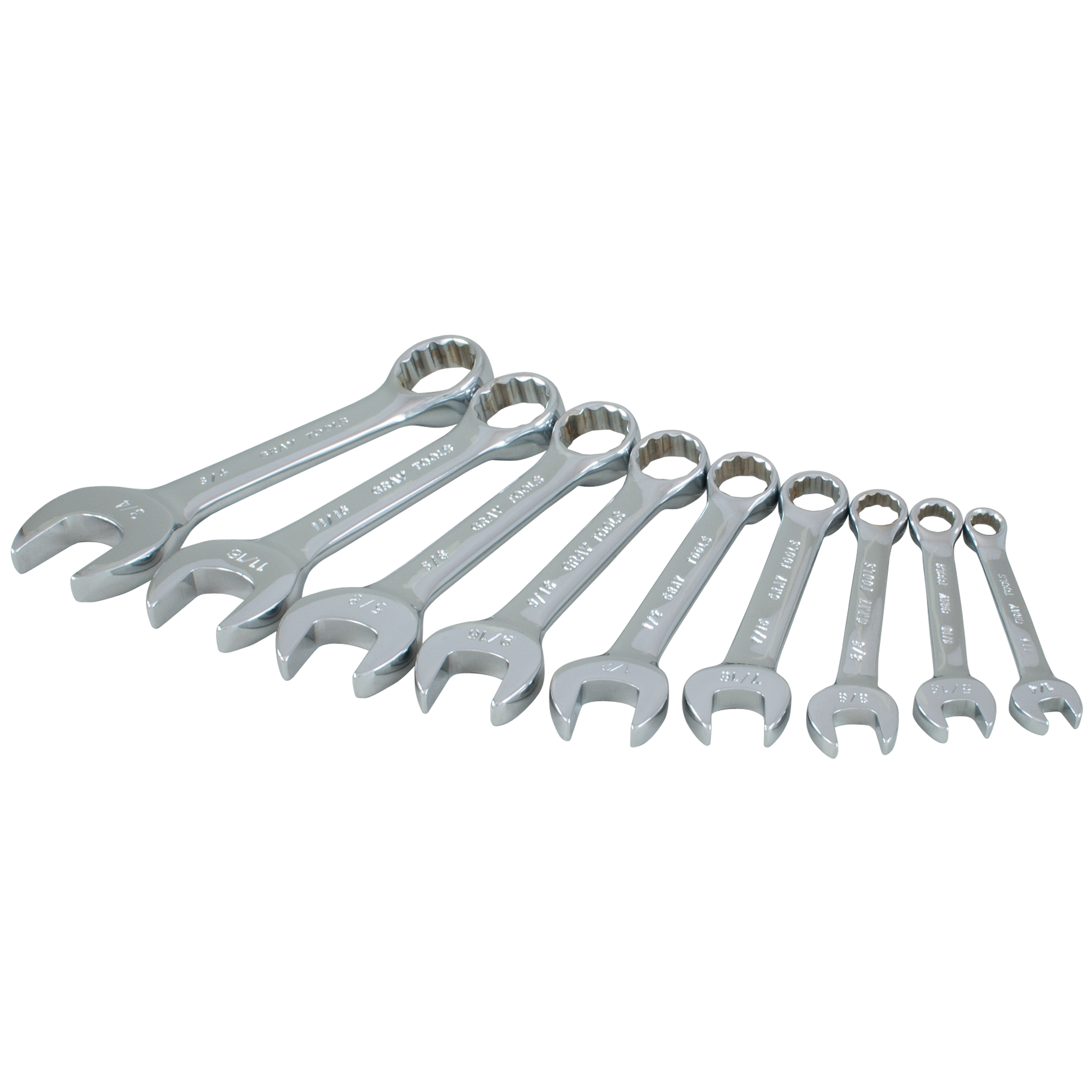 9 Piece 12 Point SAE Stubby Mirror Chrome Wrench Set