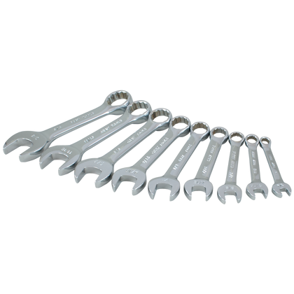 9 piece 12 point SAE stubby mirror chrome wrench set