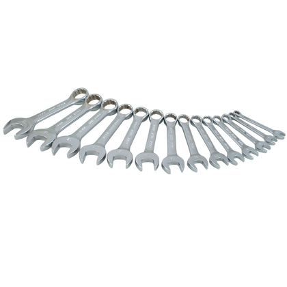 14 piece 12 point metric stubby mirror chrome wrench set