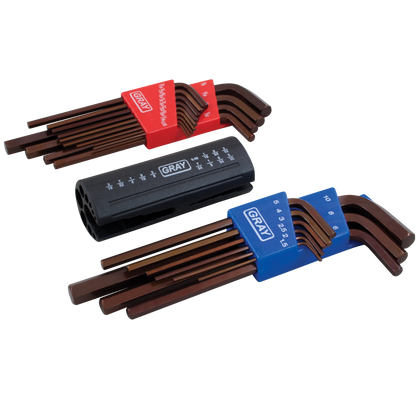 22 piece SAE metric combination long arm S2 hex key set
