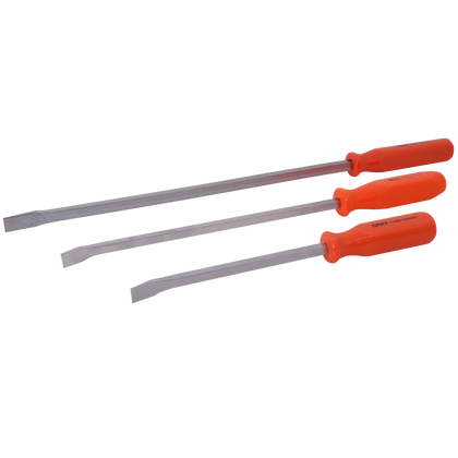 3 piece florescent orange handled pry bar set with nickel plated blades