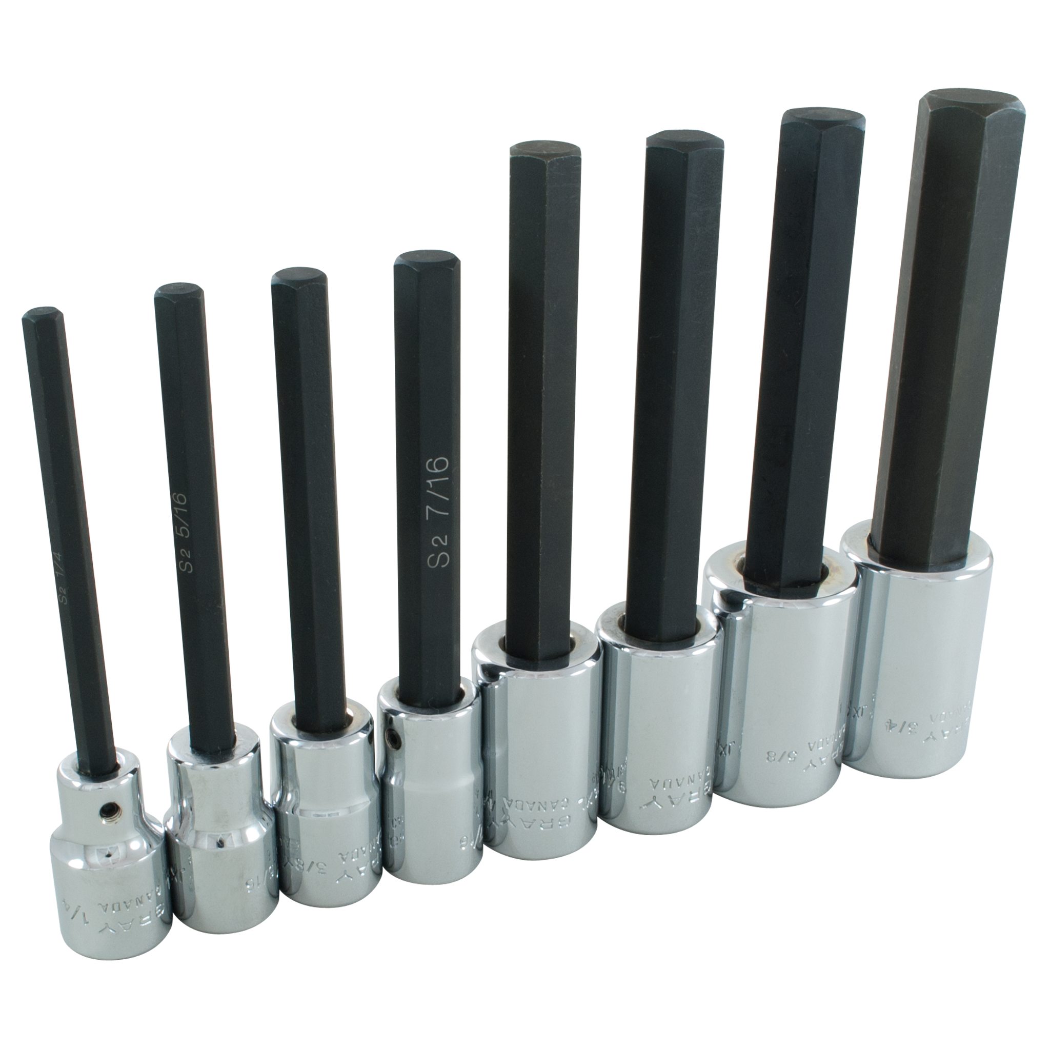 1/2" Dr. 8 Piece Extra Long SAE Hex Head Socket Set
