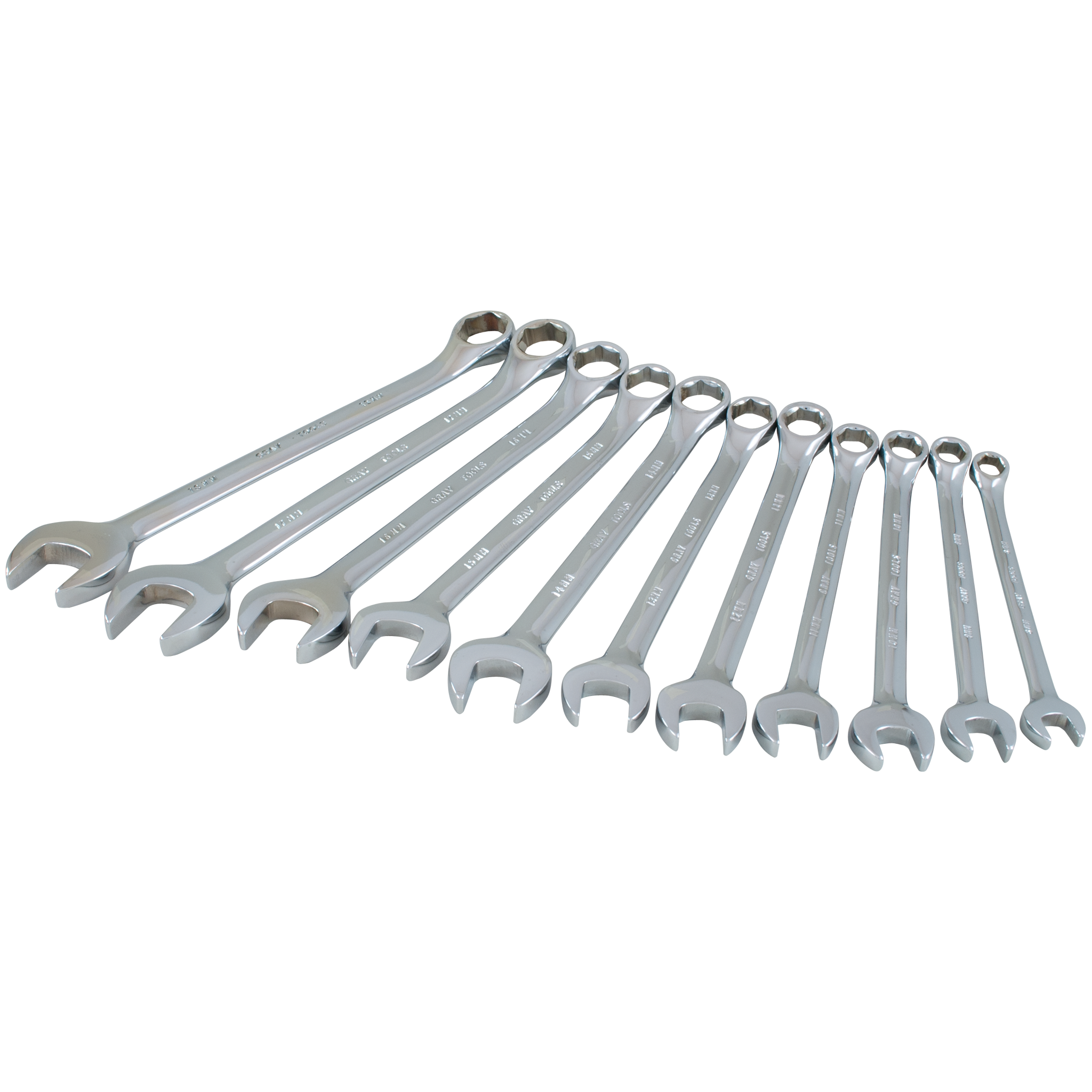 11 Piece 6 Point Metric Mirror Chrome Combination Wrench Set