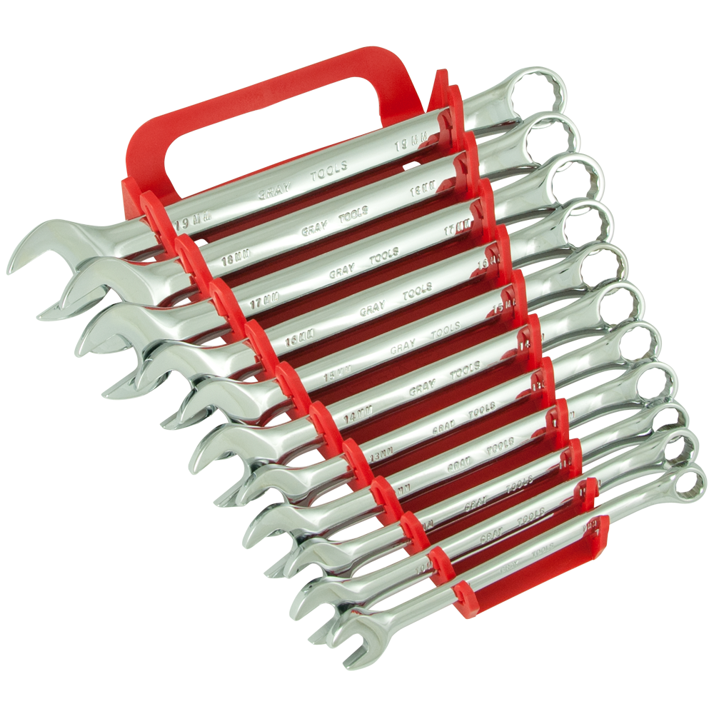 11 Piece 12 Point Metric Mirror Chrome Combination Wrench Set