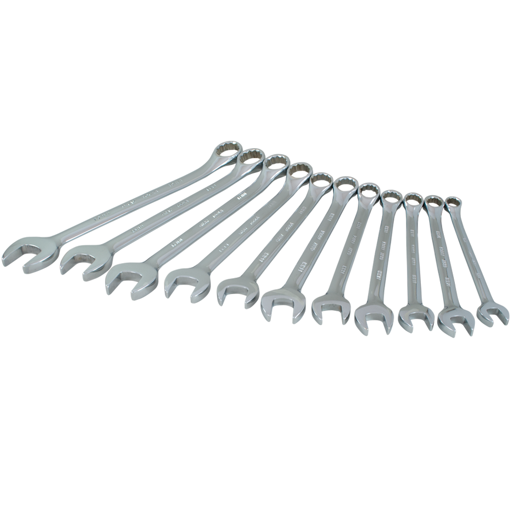 11 Piece 12 Point Metric Mirror Chrome Combination Wrench Set